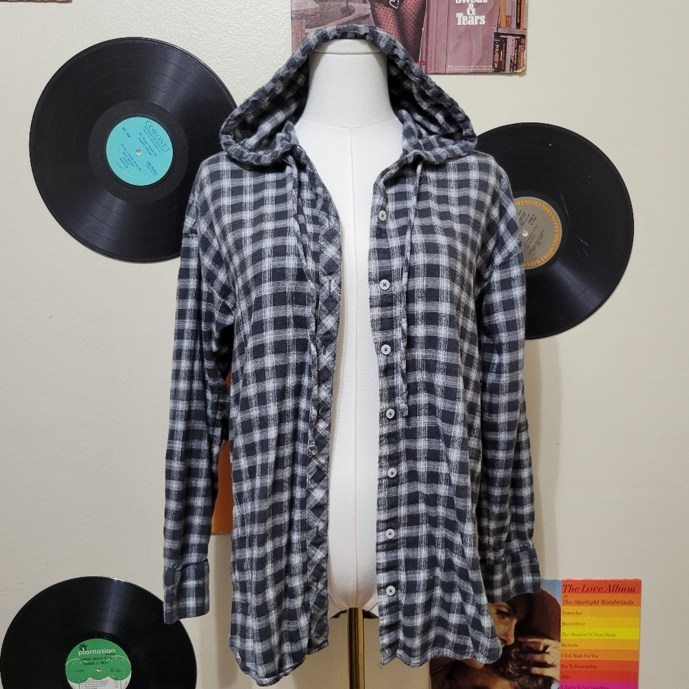 Aerie | Plaid Hooded Button-Up